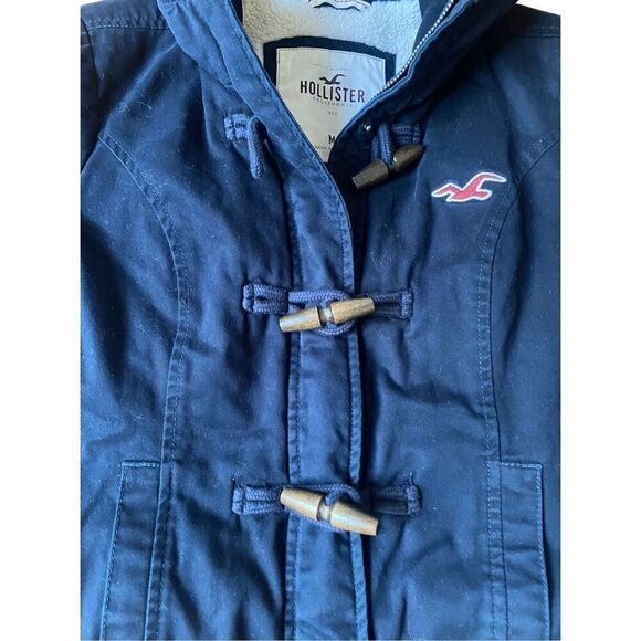 Hollister Black Sherpa Lined Full Zip Coat Toddle Wooden Buttons Medium - Picture 5 of 6